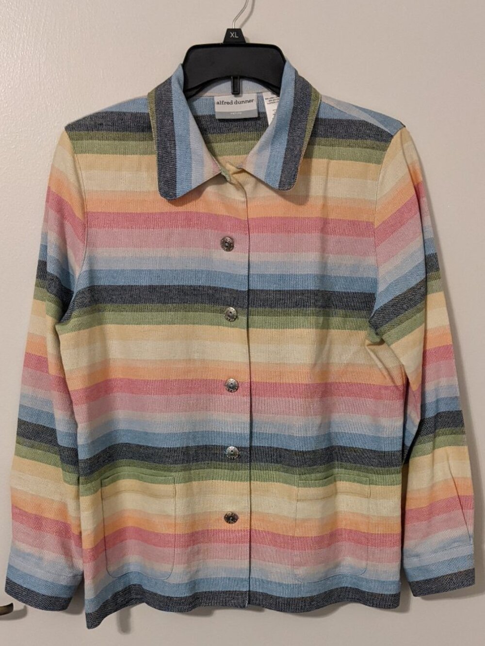 Alfred Dunner Petite Womens Jacket 10P Pastel Stripes Linen Blend Retro Y2K Boho